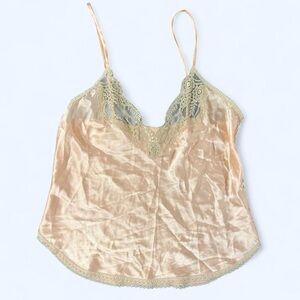 Vintage Satin Pink Camisole Tank Lace Trim Small Coquette Delicate Romantic Top